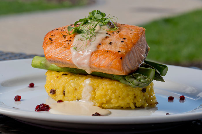 Pan-seared salmon at Bistro 72.