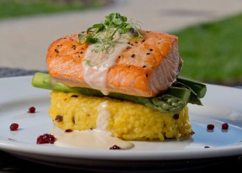 Pan-seared salmon at Bistro 72.