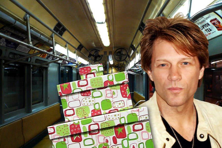Jon Bon Jovi bearing gifts on the Hamptons Subway