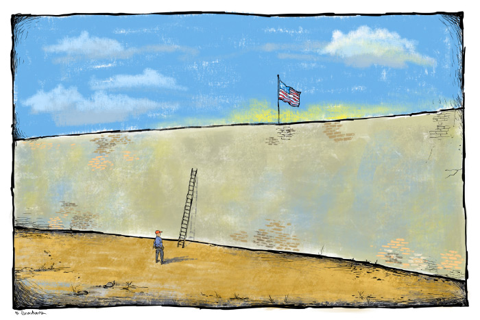 Border wall cartoon by Mickey Paraskevas