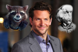 Bradley Cooper with Rocket Raccoon and Joseph Merrick, the real Elephant Man