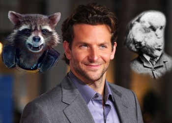 Bradley Cooper with Rocket Raccoon and Joseph Merrick, the real Elephant Man