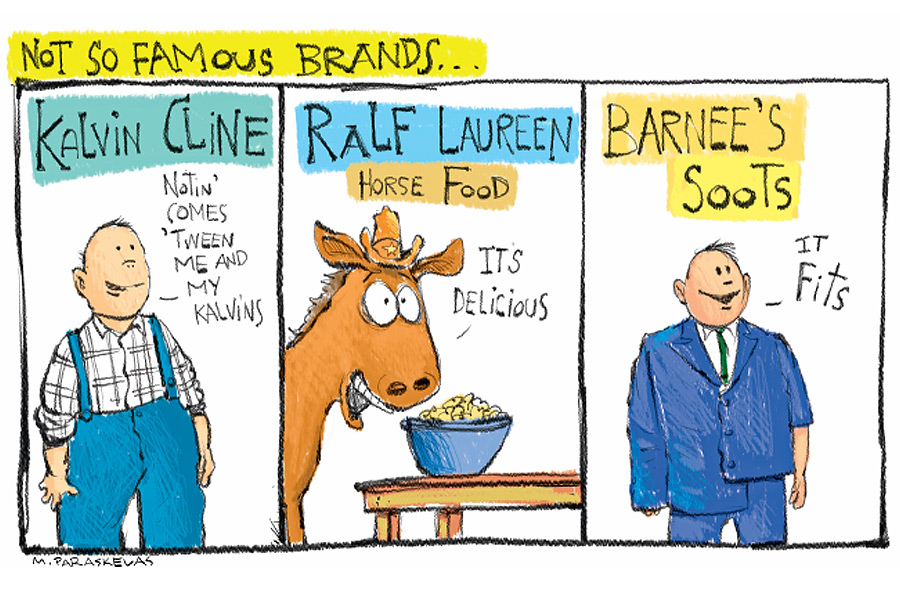 Brands cartoon by Mickey Paraskevas