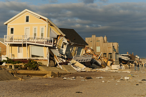 Devastated homes along the beach in Breezy Point, post Superstorm Sandy