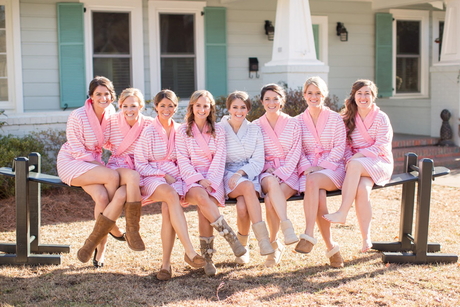 Happy bridesmaids show off their Turkish Robes from The Bride's Maids Shop
