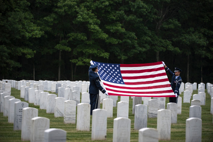 106th Rescue Wing Honor Guard, conduct services at Calverton National Cemetery