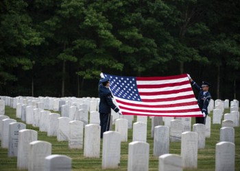 106th Rescue Wing Honor Guard, conduct services at Calverton National Cemetery