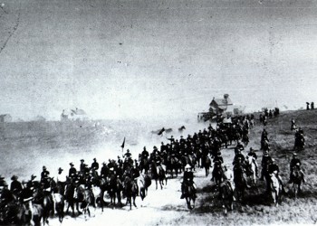 Teddy Roosevelt and his Rough Riders at Camp Wikoff, 1898