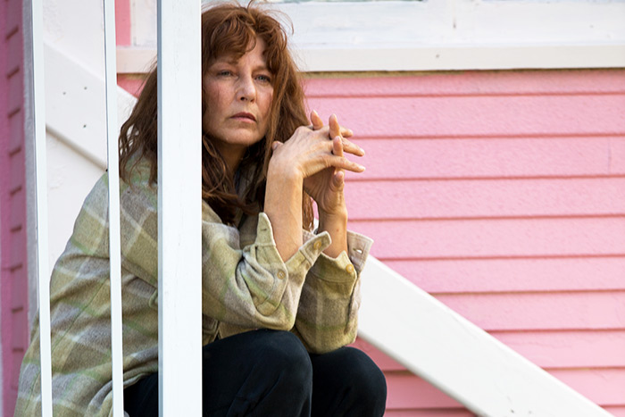Actress Catherine Keener as Susette Kelo sitting on the porch in the film "Little Pink House"
