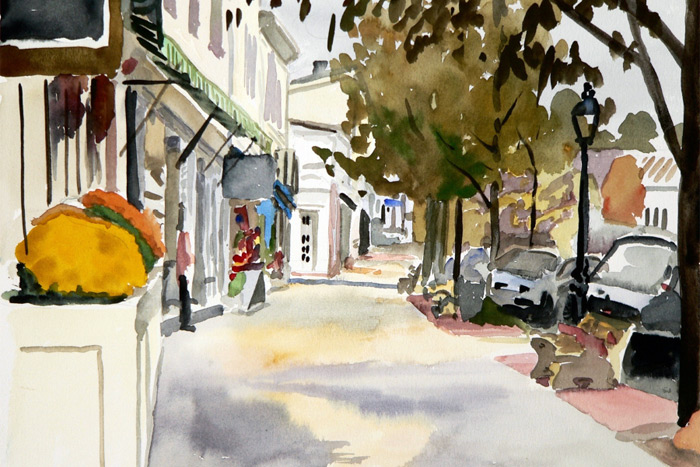 Dan's Papers cover art, "Sag Harbor Main Street" (detail), by Christian White