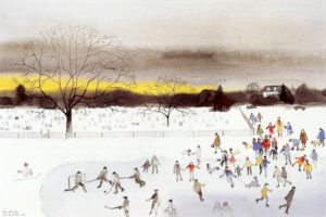 Claus Hoie, Skating on Town Pond, 2003, watercolor