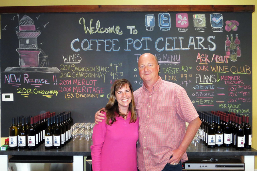 Laura Klahre and Adam Suprenant in their Coffee Pot Cellars tasting room