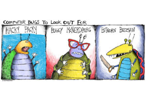Computer bugs cartoon by Mickey Paraskevas