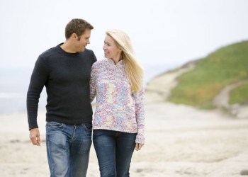 Couple walking on the beach