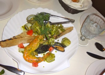 Cold seafood bruschetta.