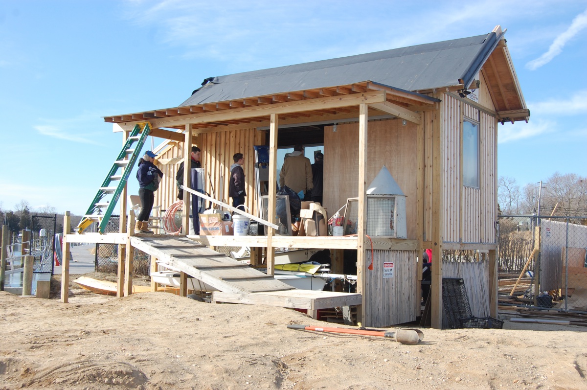 Volunteers work on the Conscience Point Shellfish Hatchery in North Sea.