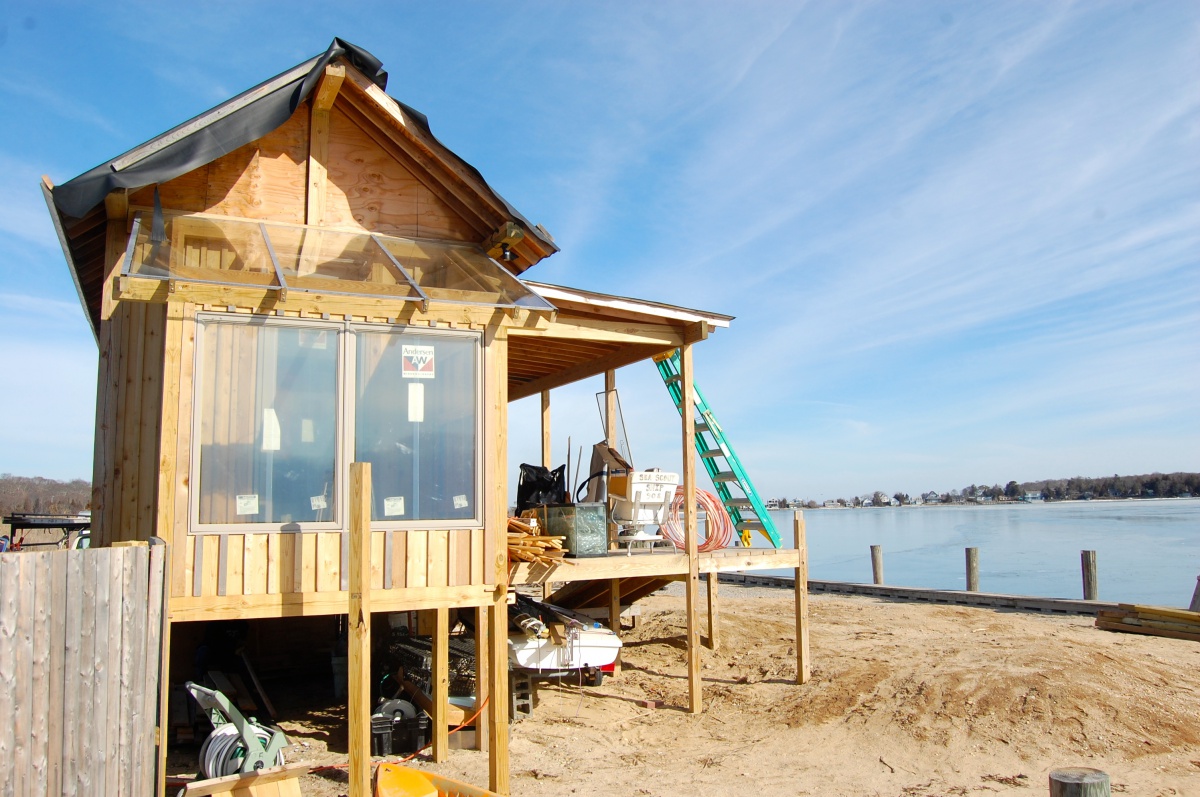 The Conscience Point Shellfish Hatchery under construction this winter.