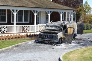 Flamed wrecked a van in Wainscott Wednesday afternoon, April 15.