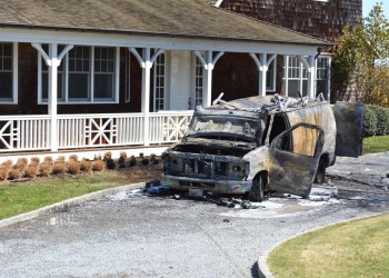 Flamed wrecked a van in Wainscott Wednesday afternoon, April 15.
