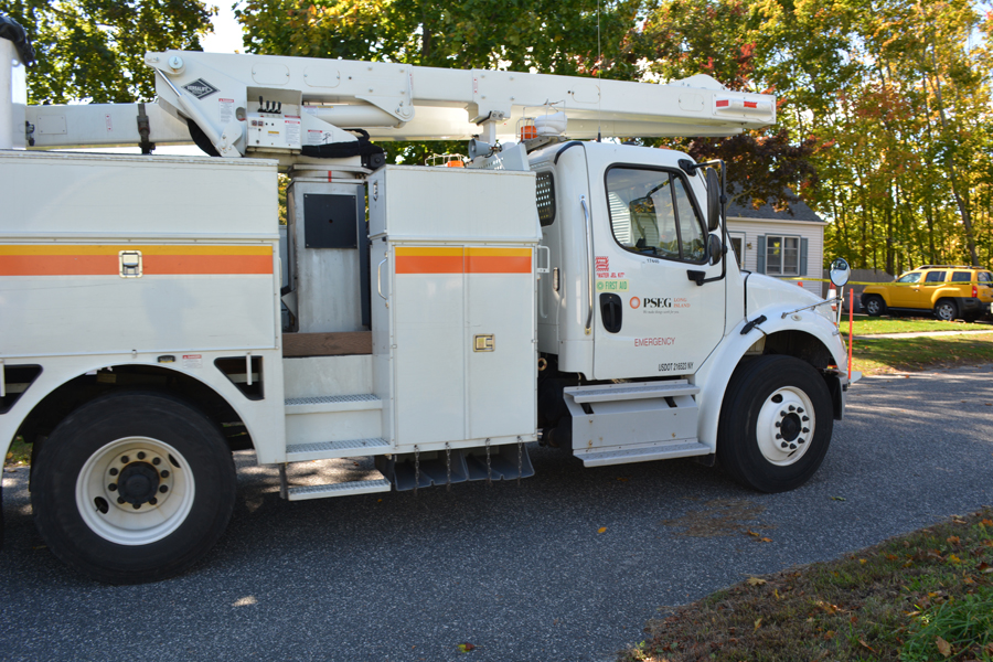 A PSEG truck responds to a downed line after a tree fell in Eastport.