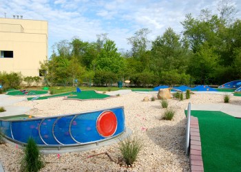 The new mini golf course at the Children's Museum of the East End in Bridgehampton teaches children concepts of physics.