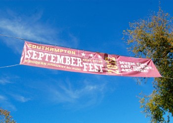 A Southampton SeptemberFest banner hangs over Main Street.