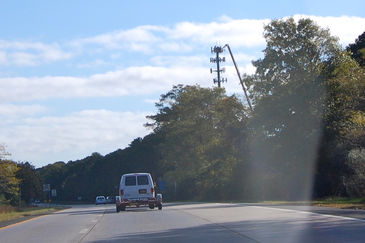 Work is done on a cell tower off Sunrise Highway in Southampton.
