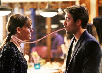 Daniel Grayson shows sister Charlotte his tongue