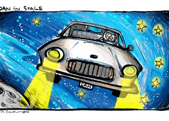 Dan in space cartoon by Mickey Paraskevas