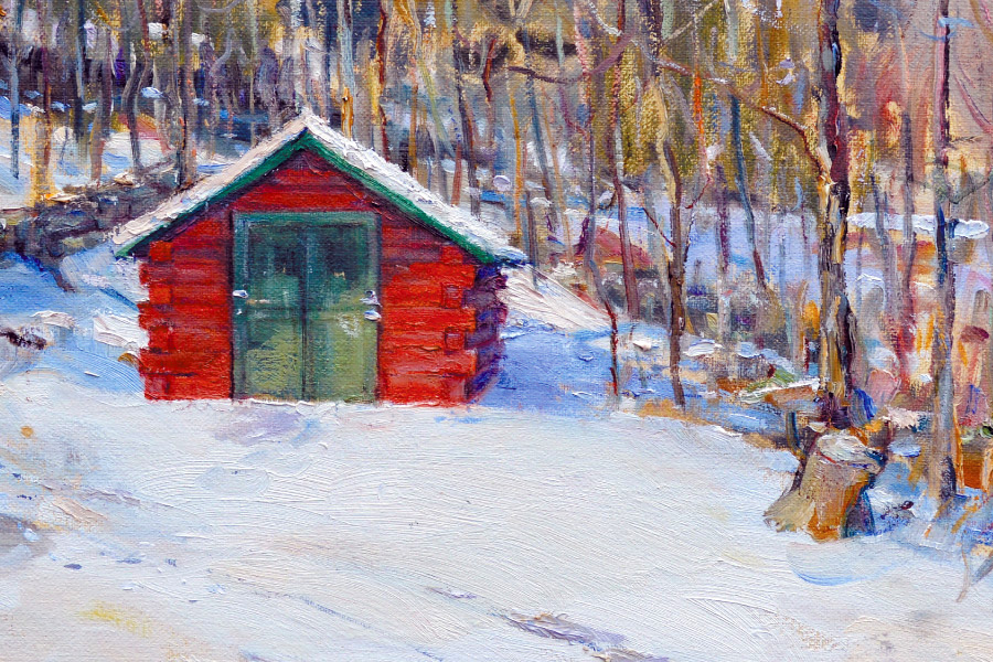 Detail of Max Moran's' Dan's Papers cover "Winter Cabin"