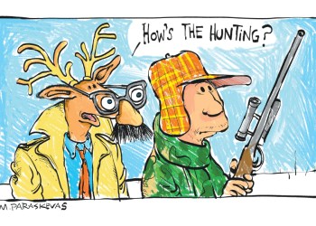 Deer Cull Cartoon by Mickey Paraskevas
