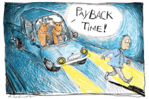 Deer vs cars cartoon by Mickey Paraskevas