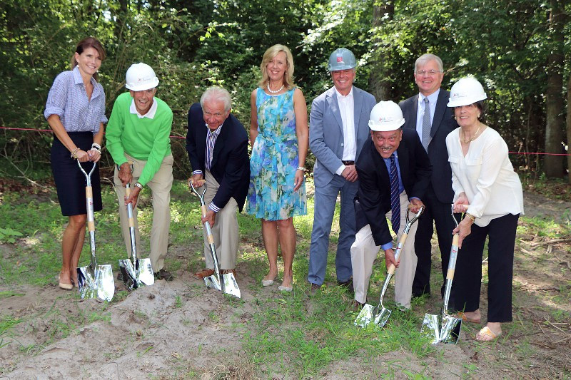 Anna Throne-Holst, L. Wesley Lowd, John and Elaine Kanas, Roger Ferris, Fred W. Thiele Jr., Priscilla Ruffin prepare to break ground at new East End Hospice facility
