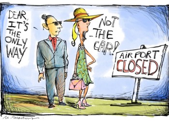 East Hampton Airport cartoon by Mickey Paraskevas