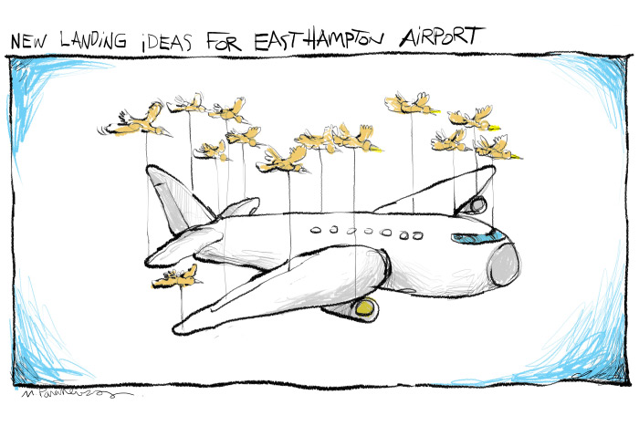 ast Hampton Airport landing cartoon by Mickey Paraskevas