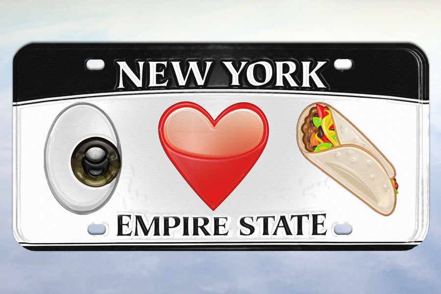A rendering of a new New York State emoji vanity plate.