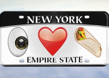A rendering of a new New York State emoji vanity plate.