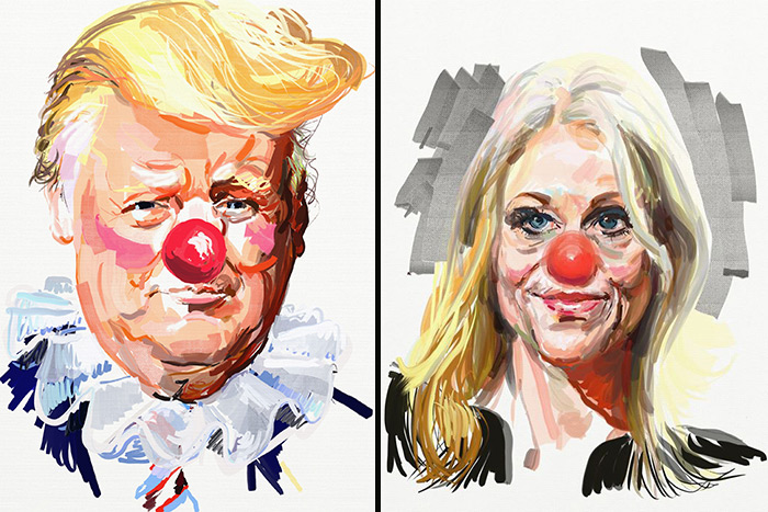 Donald Trump and Kellyanne Conway Clowns by Eric Fischl