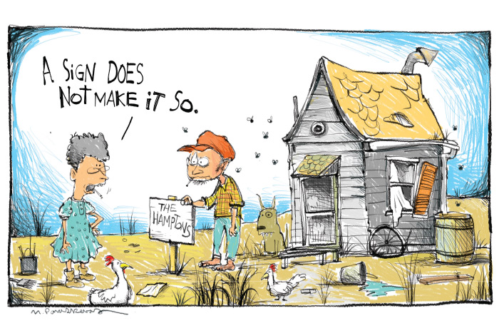 Fake Hamptons cartoon by Mickey Paraskevas