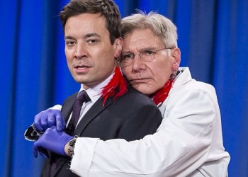 Jimmy Fallon gets pierced by Harrison Ford