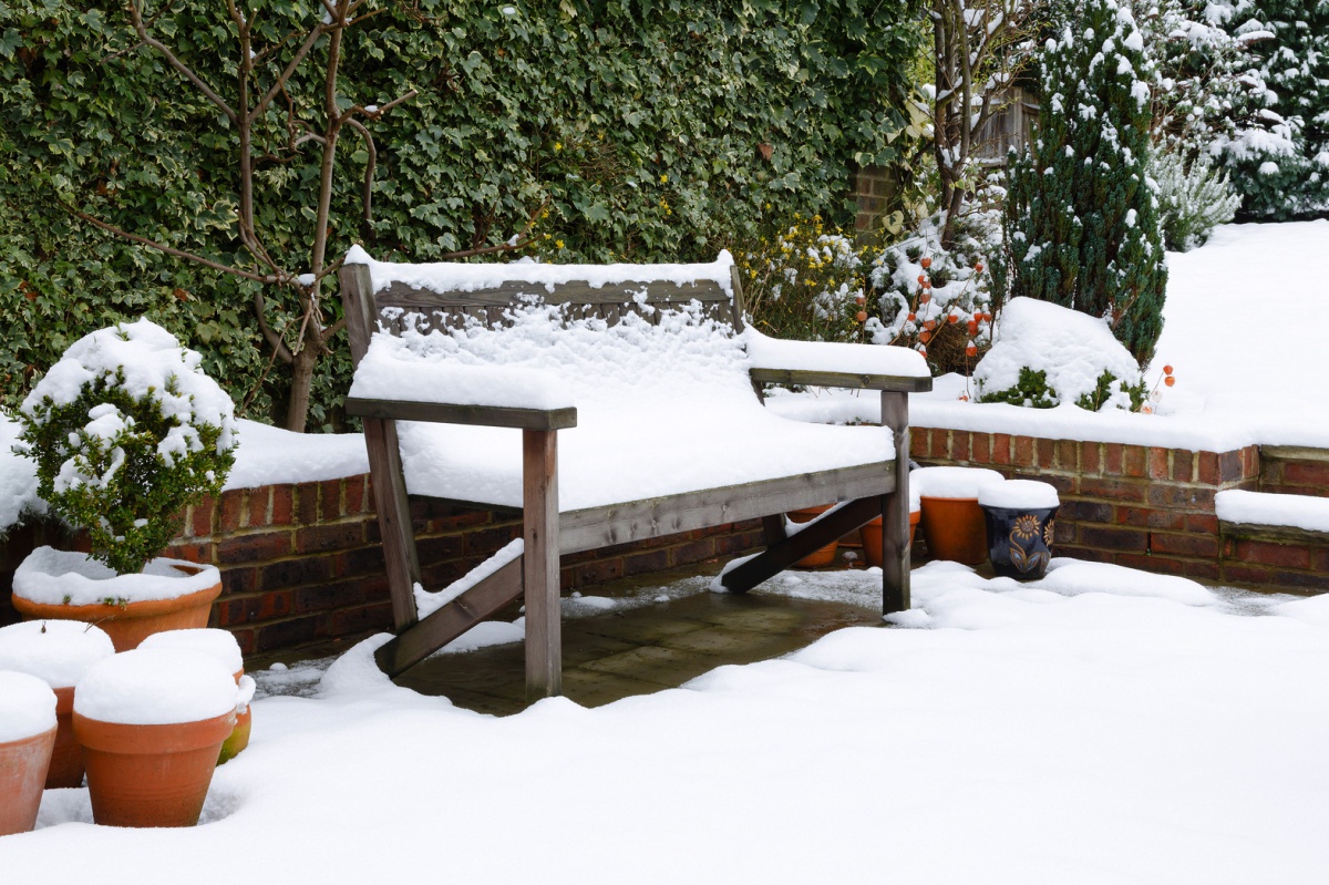 Garden patio in the snow