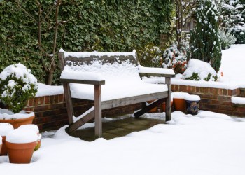 Garden patio in the snow