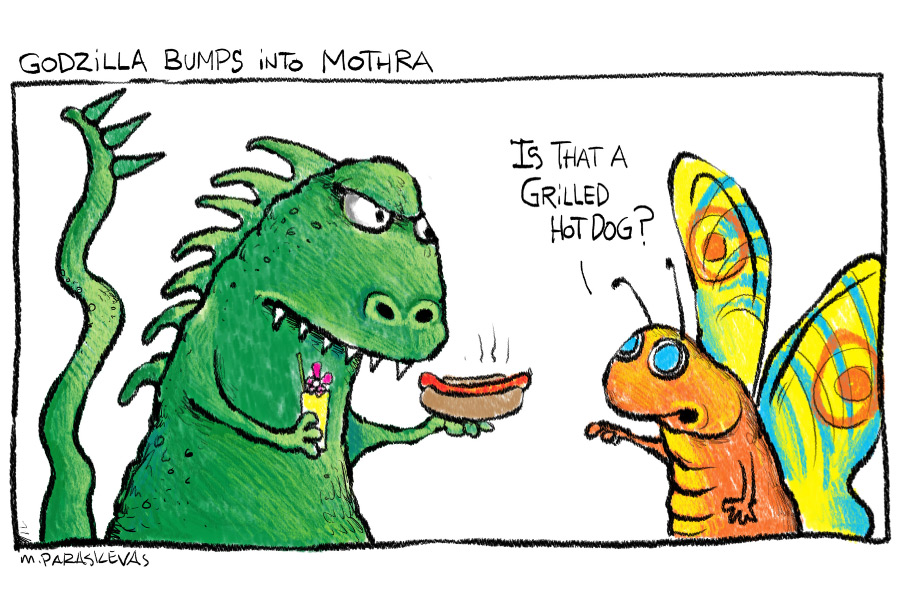 Godzilla Cartoon by Mickey Paraskevas