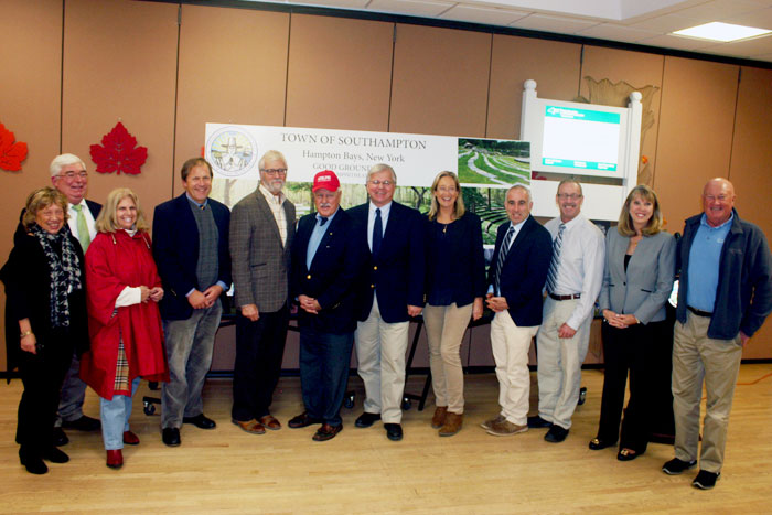 ): Janice Landis, Hampton Bays Civic Association; Kevin McDonald, Good Ground Park Steering Committee; Maria Hults, Hampton Bays Civic Association; Kyle Collins, Southampton Town Planning and Development Administrator; Francis Zappone, Deputy Supervisor; Senator Ken LaValle; Assemblyman Fred Thiele; Southampton Town Councilwoman Bridget Fleming; Suffolk County Legislator Jay Schneiderman; Southampton Town Councilman Bradley Bender; Susan Von Freddi, Hampton Bays Beautification Association; Chris Bean, Superintendent, Southampton Town Parks & Recreation.