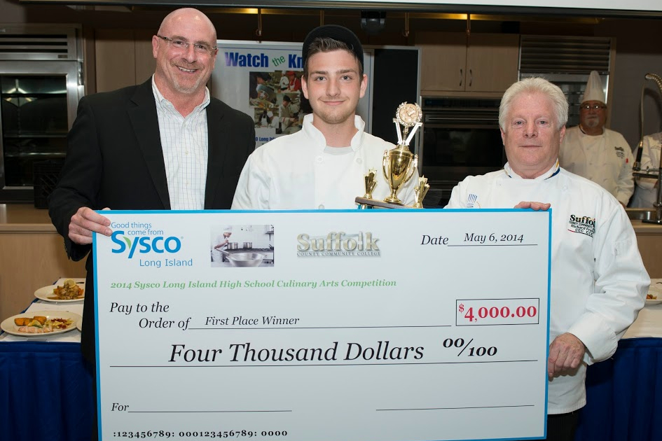Danny Insogna from HB Ward High School in Riverhead took first place and the $4,000 SYSCO sponsored scholarship to Suffolk County Community College’s culinary arts program.