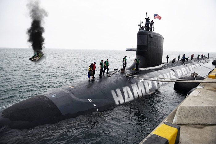 Hamptons Police Submarine docks after taking down a local party boat