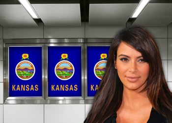Kim Kardashian on the Hamptons Subway platform with new Kansas tourism ads