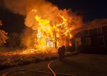 A historic Sagaponack home on Sagg Main Street, on, which was once the Hearthstone Inn, was destroyed by fire Monday.