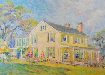 19th century painting of The Duvall Homestead by Shelter Island's Walter Cole Brigham (1870-1941)