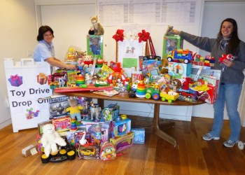 South Fork Natural History Museum nature educators Melanie Meade and Nicole Cummings prepare to distribute toys from the first SoFo Holiday Toy Drive